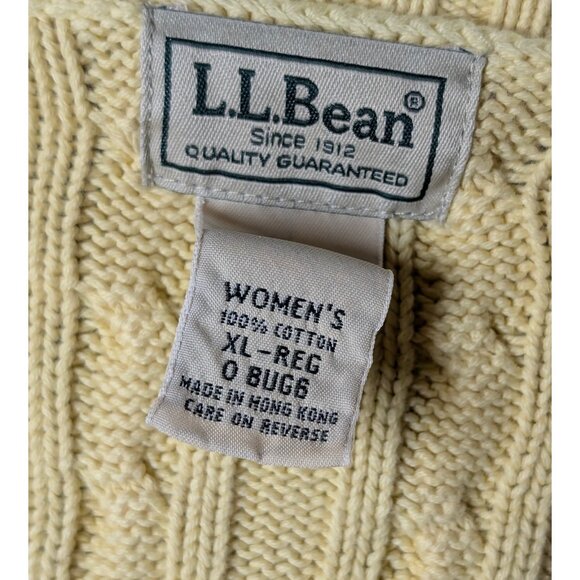 LL Bean Sweater Womens Size XL Yellow Fisherman's Cable Knit Cotton Pullover - Picture 3 of 3